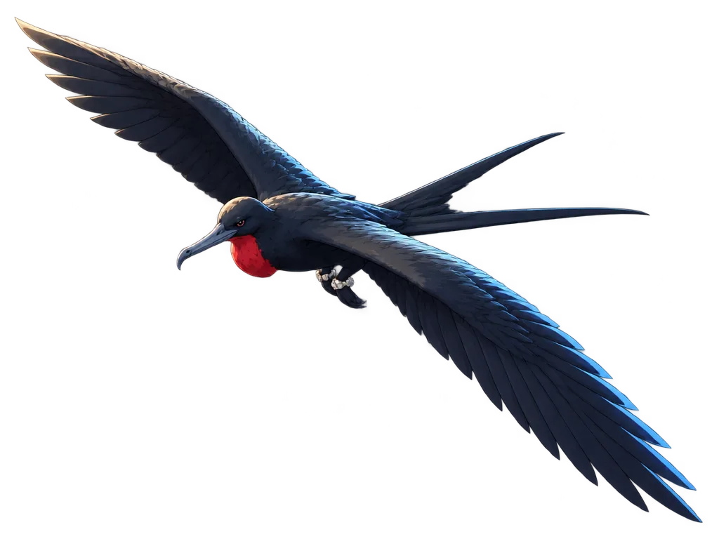 Burung frigat pendamping Tavita melayang di dekat sayapnya.